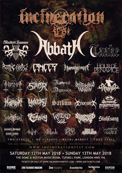 Incineration Festival 2018 official poster, 12th–13th May 2018